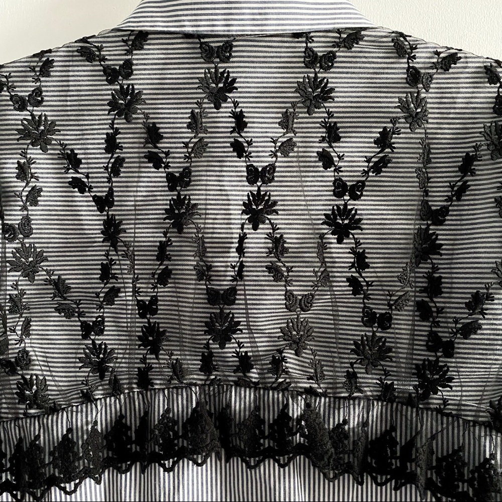 Zara Basic Lace Trim Pinstriped Button Down Shirt - image 8